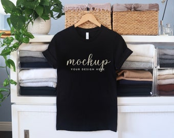 Bella Canvas 3001 Mockup Schwarz | Kurzarm Unisex Shirt Mock up Schwarze Tshirt Minimal JPG und PNG Digital Download