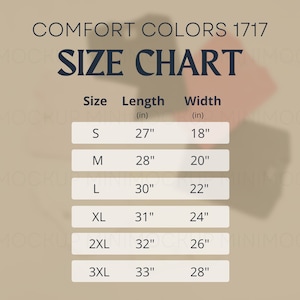 Comfort Colors 1717 Size Chart | Unisex T-shirt Size Chart Comfort Color Mockup Collection JPG and PNG Digital Download