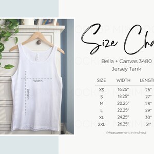 Bella Canvas 3480 Size Chart | Jersey Tank Size Chart Bella and Canvas Mockup Tank Top Size Guide Collection JPG and PNG Digital Download