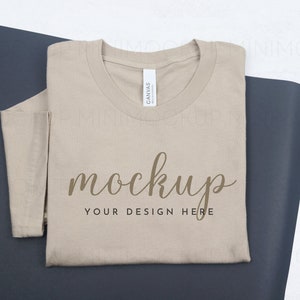 Bella Canvas 3001 Mockup Tan / Camisa unisex de manga corta Mock up Tan Flatlay Camiseta Mocks Minimal Collection JPG y PNG Descarga digital