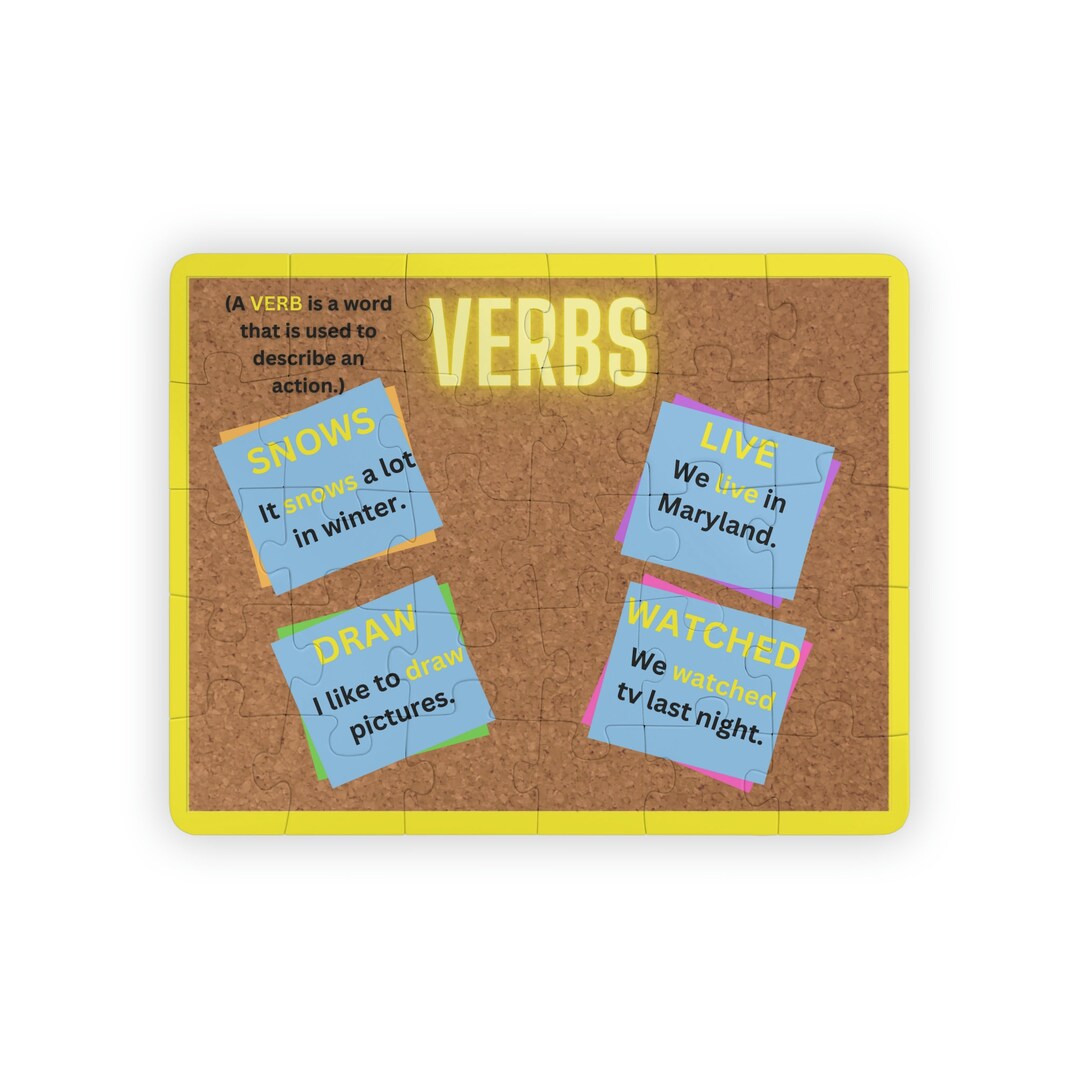 Puzzle Verbs Themed Puzzle Kids Puzzle Summer Activity Fun Etsy