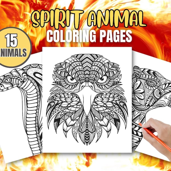15 SPIRIT / TOTEM Animal Head Printable Coloring Pages | Digital Download