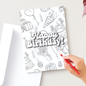 HAPPY BIRTHDAY afdrukbare opvouwbare kleurkaart | Bonuskleurplaat