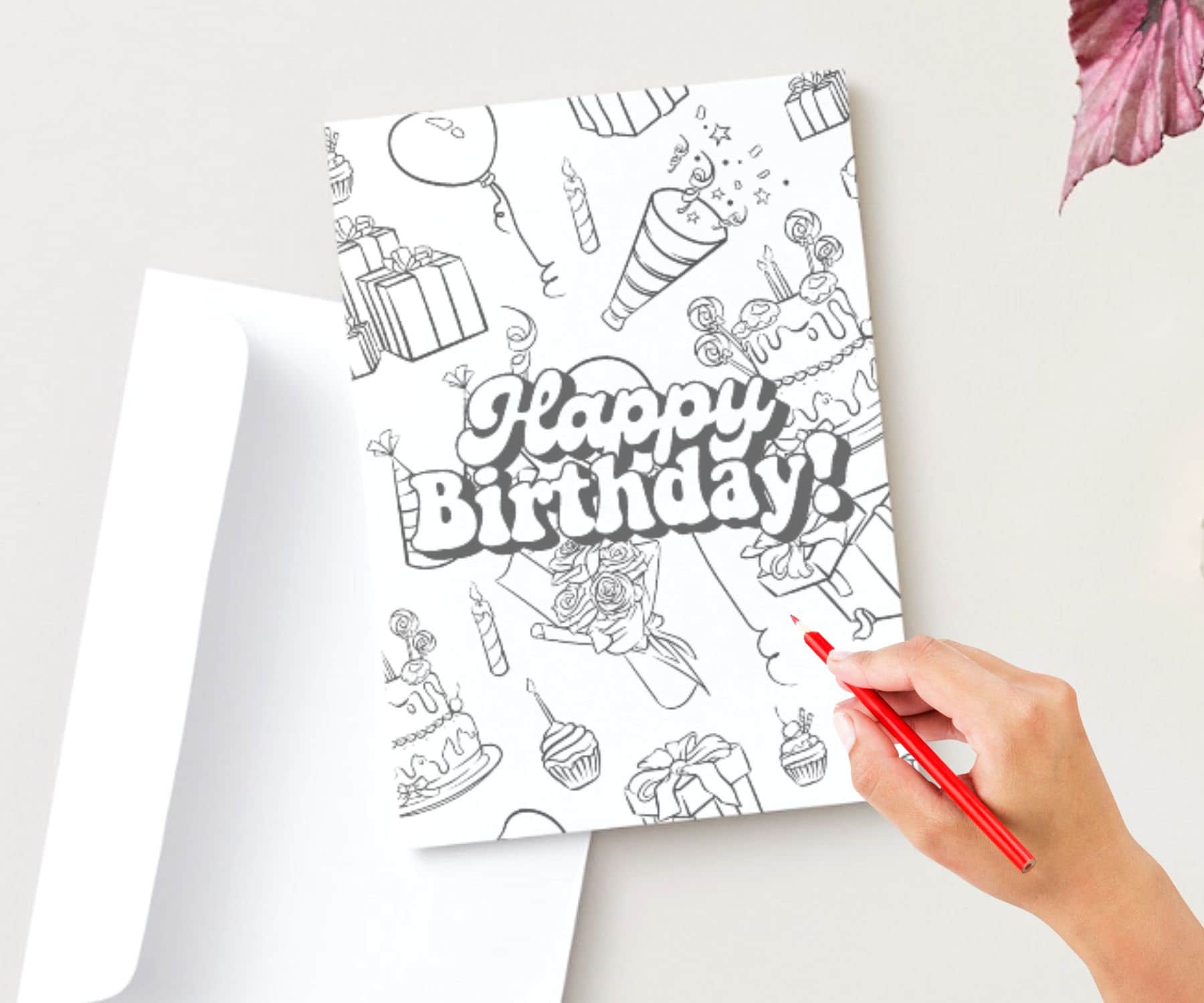 Carte de coloriage pliante imprimable JOYEUX ANNIVERSAIRE Page de