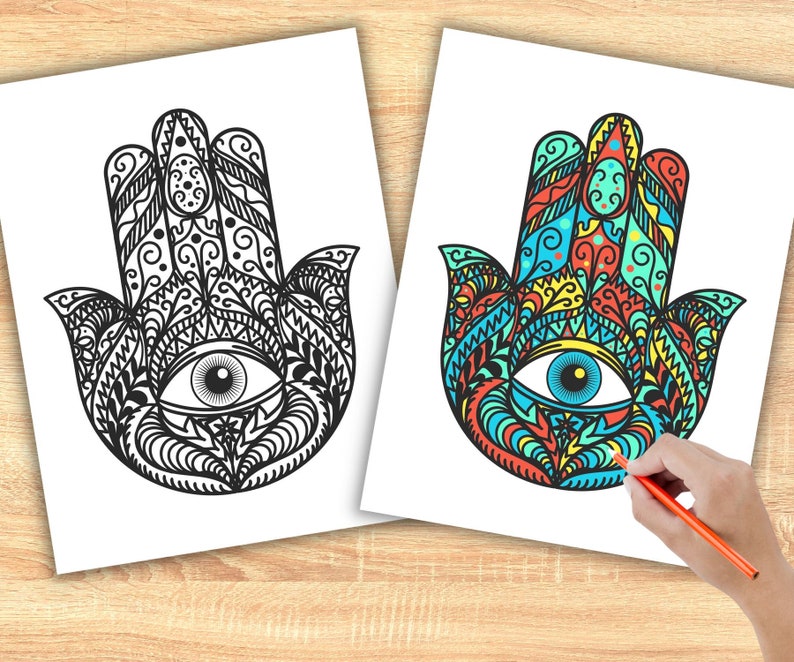 HAMSA HAND Printable Coloring Page Jewish Art - Etsy