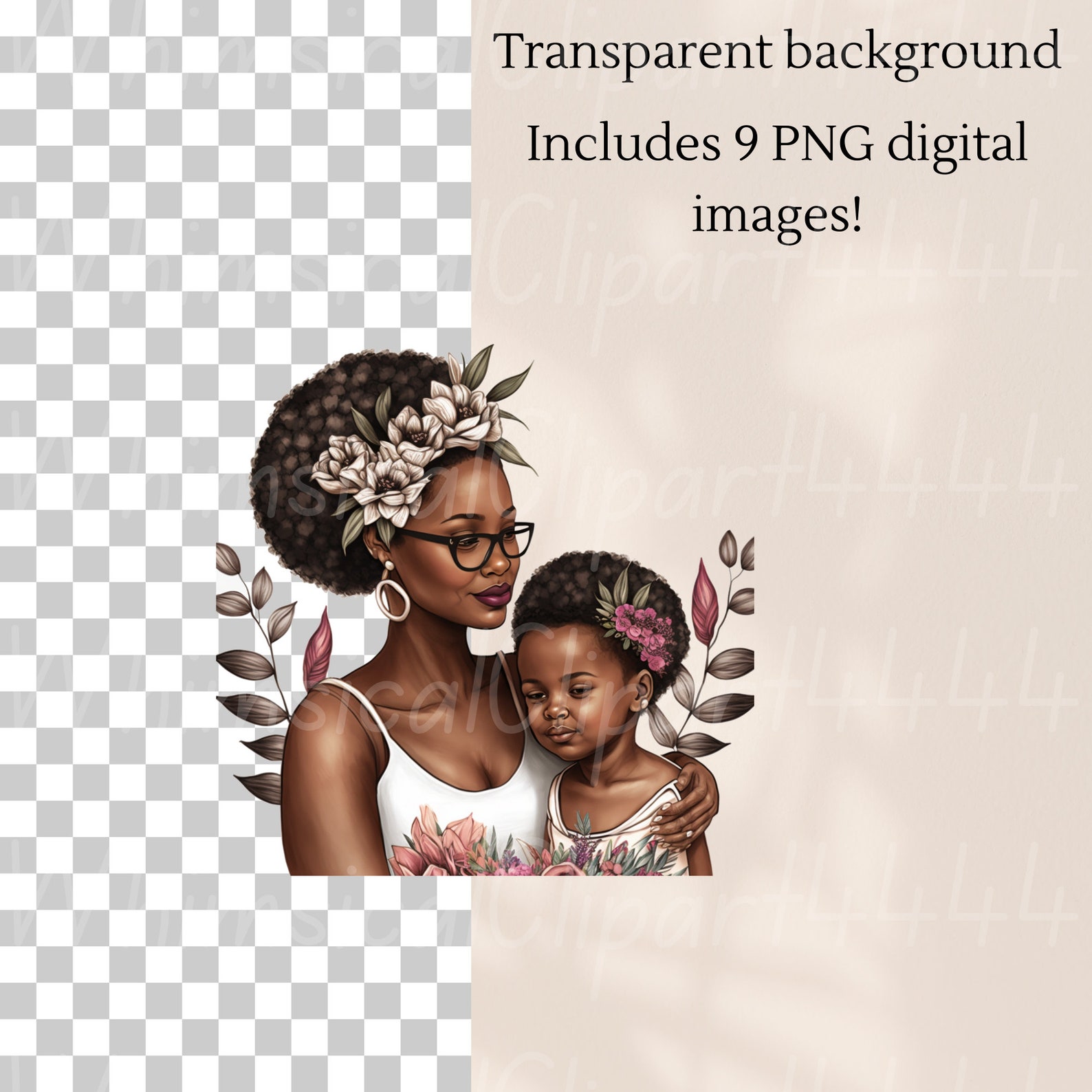 Afro Mother's Day Wall Art Black Mama and Me Gift African Mothers Day ...