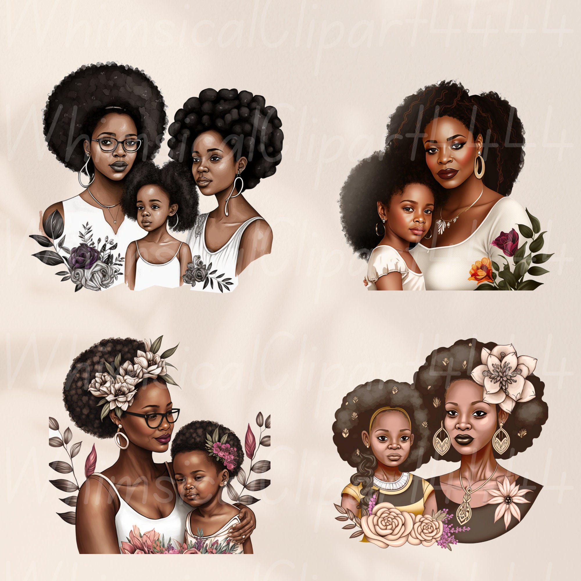 Afro Mother's Day Wall Art Black Mama and Me Gift African Mothers Day ...