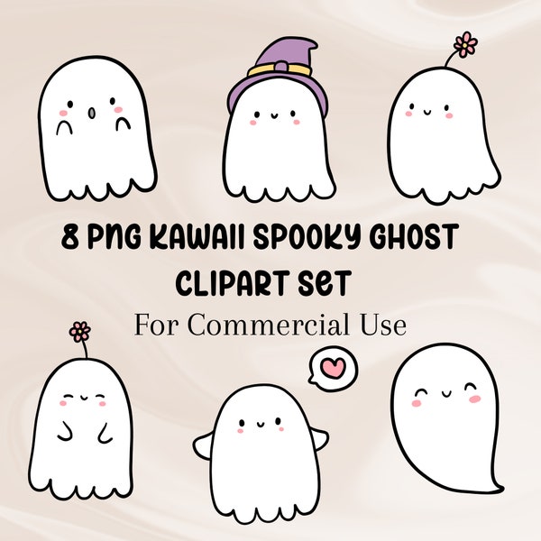 cute little ghost sketch clipart, Kawaii clipart set, halloween digital artf, floating Ghost clipart, ghost painting, tiny framed art