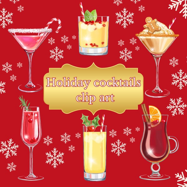Fancy Christmas drink clip art candycane martini wall art Hand drawn alcohol clipart holiday cocktail menu art Xmas adult drink illustration