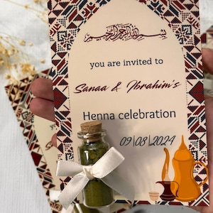 Palestina Hennakaart, Henna Night, Gastcadeau Bruidsmeisje, Custom Save the Date, Gepersonaliseerd cadeau, Tatreez Arabische Bruiloft Tatreez Henna Gunsten