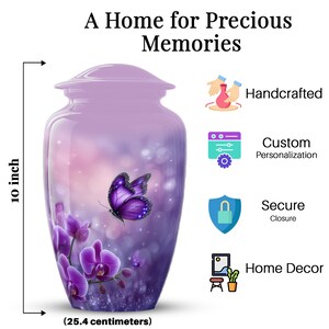 butterfly cremation urn for ashes, purple memorial urn for adults, orchid urn for human ashes, keepsake urn for loved one, elegant funeral urn for ashes