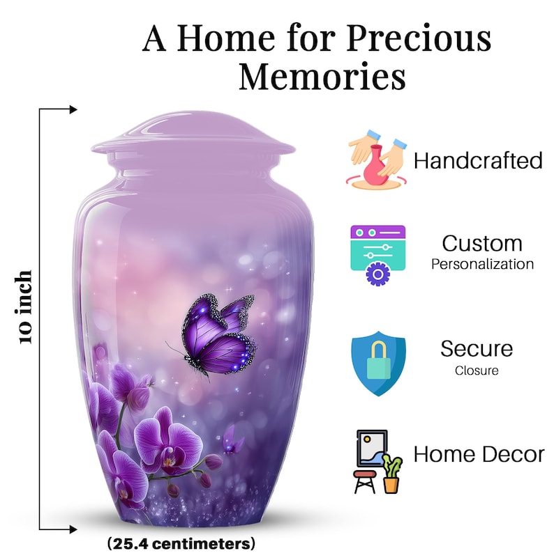 butterfly cremation urn for ashes, purple memorial urn for adults, orchid urn for human ashes, keepsake urn for loved one, elegant funeral urn for ashes