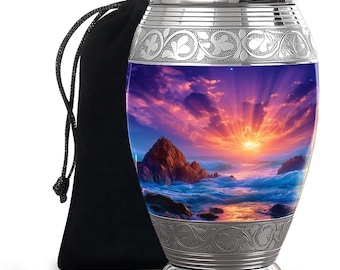 Urna de cremación Sunset Ocean para cenizas - Urna conmemorativa para adultos - Urna funeraria artesanal - Urna para restos humanos - Urna decorativa
