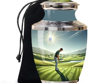 Urna personalizada para golfistas - Memorial para amantes del golf - Urna única y personalizada para cenizas - Urna de cremación para hombres y mujeres adultos