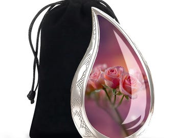 Urna de cremación Rosa Rosa para cenizas humanas - Urna floral - Urna conmemorativa para seres queridos - Hermosa urna