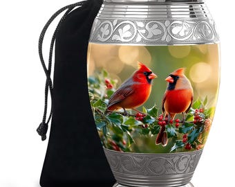 Urna de cremación de cardenal para cenizas - Hermosa urna conmemorativa de pájaro rojo - Regalo para la pérdida de un ser querido - Cardenal macho y hembra