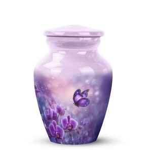 purple butterfly memorial urn, cremation urn for human ashes, floral urn for adult ashes, remembrance urn for loved one, butterfly funeral urn for ashes
