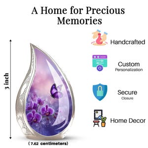 purple orchid urn for ashes, butterfly cremation urn for adults, memorial urn for human ashes, elegant funeral urn for loved one, floral keepsake urn for ashes