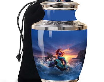 Urna de cremación de sirena para cenizas - Urna funeraria con temática oceánica para adultos - Urna funeraria - Urna conmemorativa para seres humanos