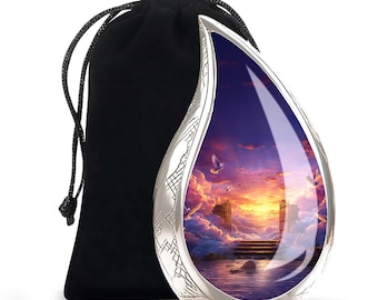 Urna de cremación Puertas Celestiales para cenizas - Urna Atardecer - Recuerdo funerario para seres queridos - Urna cristiana para cenizas humanas - Urna Cielo y Nubes