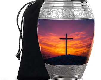 Urna de cremación con forma de cruz para cenizas - Urna conmemorativa para adultos con diseño de cruz y atardecer - Urna cristiana - Urna religiosa - Urna para restos humanos