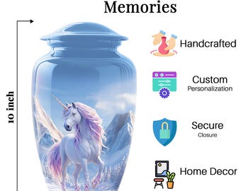 Urna de Unicornio - Urna Conmemorativa con Unicornio de Invierno - Urna para Cenizas de Adulto - Urna Mágica - Urna de Montaña - Urna Decorativa