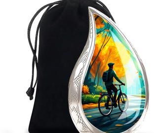 Urna de cremación con forma de bicicleta para cenizas - Urna conmemorativa de paseo por el bosque - Urna para amantes de la naturaleza - Urna ciclista - Urna funeraria para mamá y papá