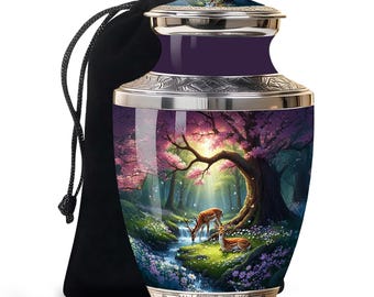 Urna de cremación personalizada con diseño de ciervo del bosque para cenizas - Urna conmemorativa para seres queridos - Urna con temática animal - Urna del bosque