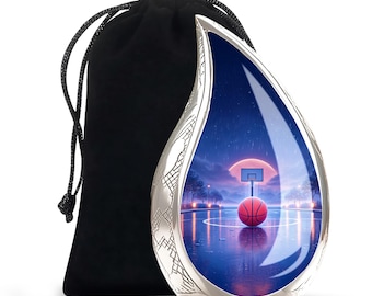 Urna de cremación con diseño de baloncesto para cenizas - Urna conmemorativa deportiva para seres queridos - Urna decorativa con cancha de baloncesto