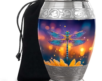 Urna de libélula personalizada - Urna de flores - Urna de cremación para cenizas de adulto - Urna única - Urnas azules - Regalo para la pérdida de un ser querido - Urna conmemorativa