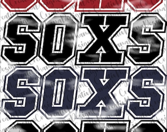 Op de afbeelding: Vier verschillende versies van het woord "SOX" in zwart en wit met een rode, donkerblauwe en zwarte achtergrond. De letters zijn in een vetgedrukt, blokachtig lettertype met een witte omtrek.