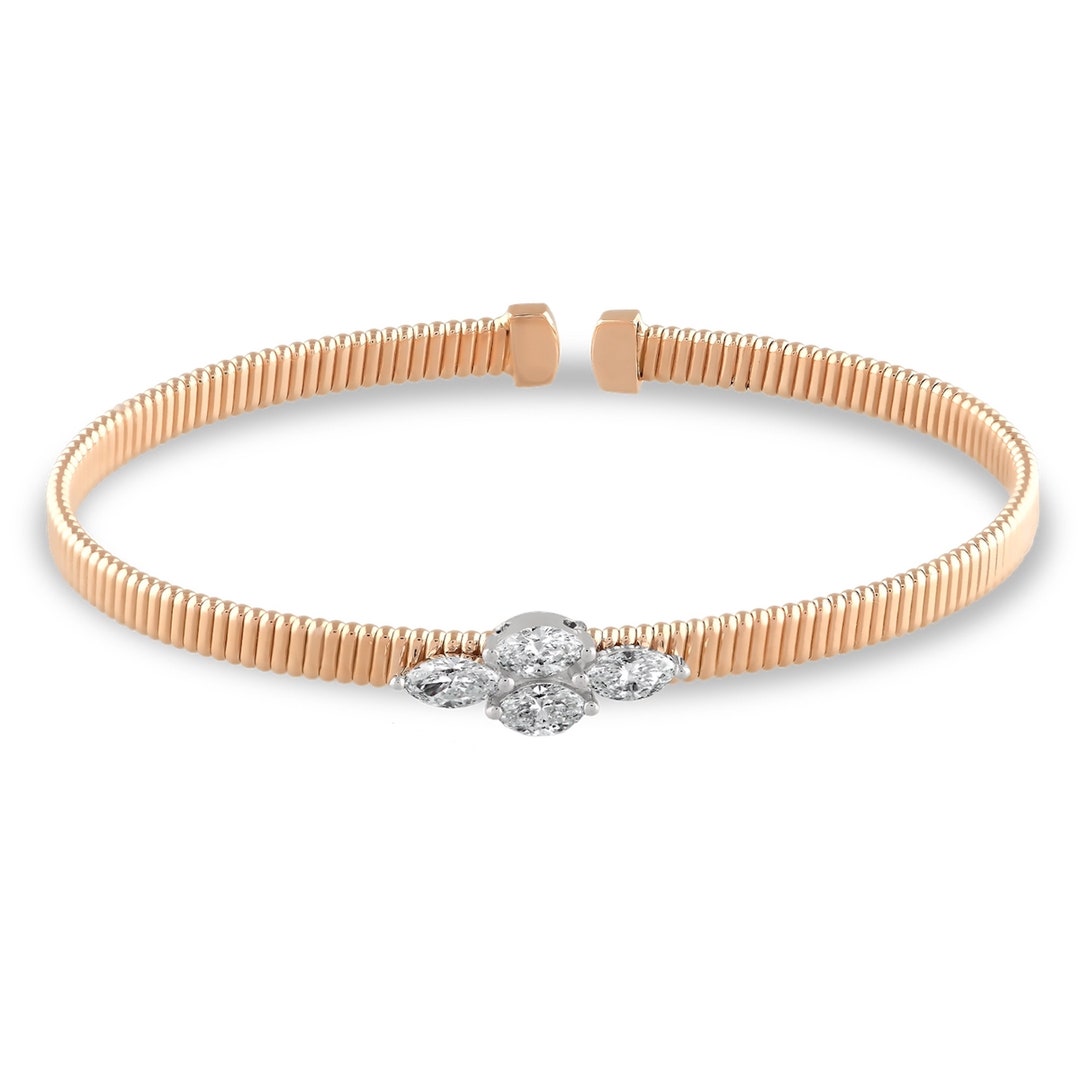 18K Solid Gold Cuff Bracelet, Diamond Spiral Bracelet, 0.93 Carat