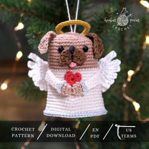 Dog Angel Crochet Pattern PDF • Amigurumi Christmas Bell Ornament • Holiday Decor