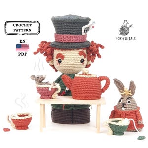 Patrón de crochet de Alicia en el País de las Maravillas: Sombrerero Loco Fiesta del Té Amigurumi (PDF - Descarga digital)
