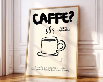 Caffe Italian Aesthetic Poster - Mid Century - Coffee Wall Art - Espresso Sketch - Coffee Bar Decor - Modern Kitchen Art - Kitchen Print