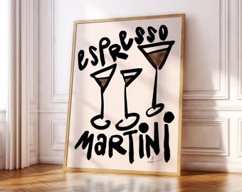 Espresso Martini Cocktail Print, Bar Cart Decor, Retro Cocktail Wall Art, Coffee Art Print, Martini Poster, Trendy Wall Art
