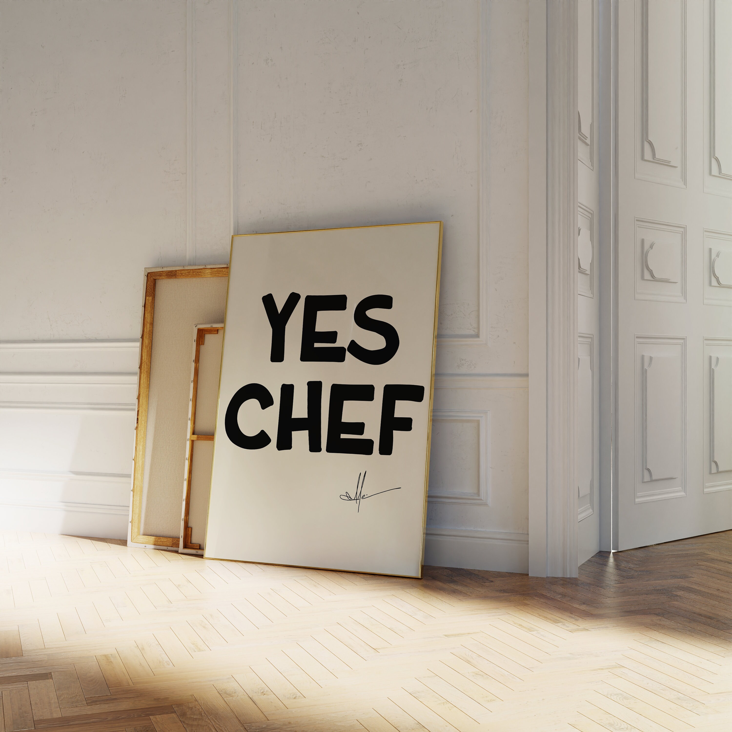 Yes Chef Poster Print Cute Kitchen Wall Art Typography Print Mid