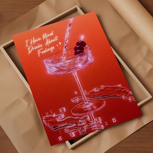 Tengo bebidas mezcladas sobre sentimientos cóctel pared arte / descarga digital / cartel rosa / decoración del carrito de bar / arte de pared femenino / arte martini
