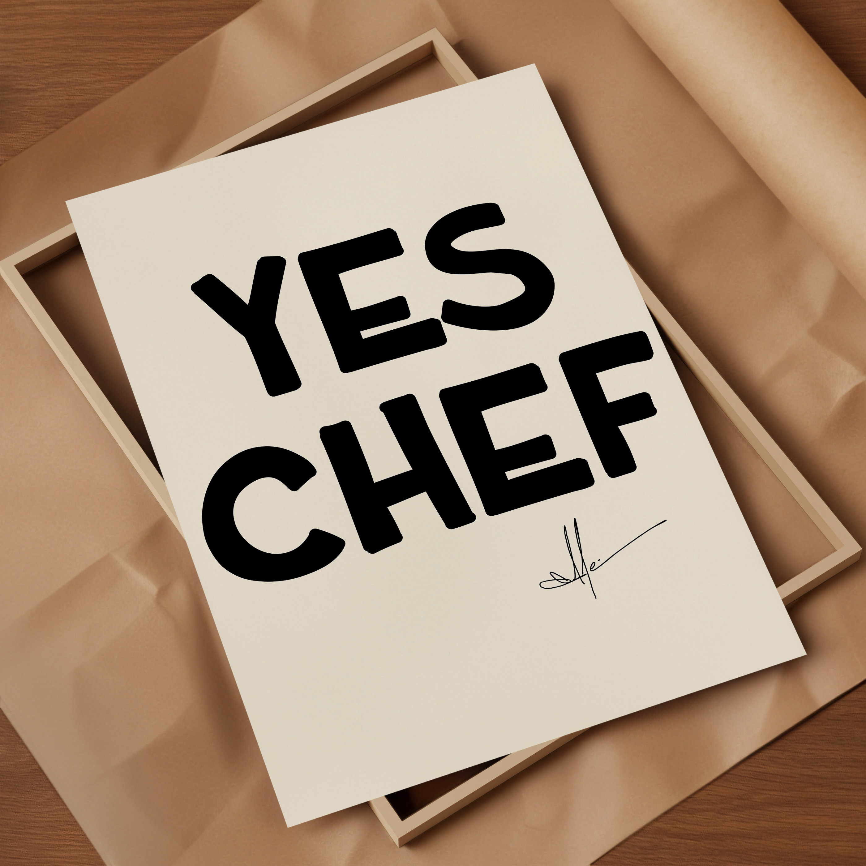 Yes Chef Poster Print Cute Kitchen Wall Art Typography Print Mid