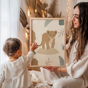 Carteles de animales de león A3 / cartel de la habitación del bebé / decoración de la pared de la sabana / idea de regalo de nacimiento / marco de la habitación de los niños / cartel de safari A4