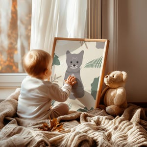 Cartel de gato para niños / cartel de habitación de bebé / decoración de pared de animales / decoración infantil / idea de regalo de nacimiento / Marco de habitación para niños
