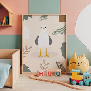 Cartel de gaviota para niños / cartel de la habitación del bebé / decoración de la pared de animales / decoración de los niños / idea de regalo de nacimiento / cartel de decoración de la habitación del niño