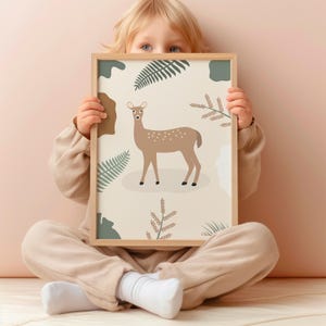 Cartel de ciervos para niños / cartel de la habitación del bebé / decoración de la pared de animales del bosque / cartel de nacimiento / cartel de decoración de la habitación del niño