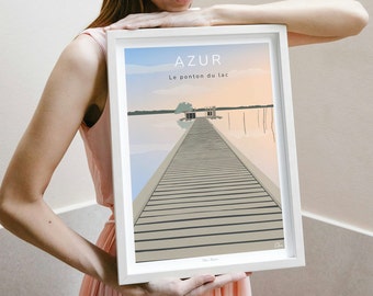 Poster "The lake pontoon", Azur / Poster Landes / Illustration landes / Poster Azur / vintage poster Landes