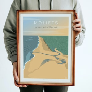 Cartel de Moliets "La corriente de Huchet" / Cartel de las Landas / Marco de la costa de las Landas / Ilustración de la playa de las Landas / Cartel vintage de las Landas