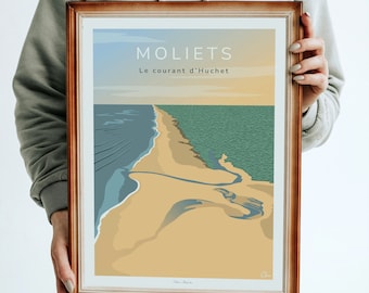 Poster "Le courant d'Huchet" Moliets / Landes poster / Landes coast frame / Landes beach illustration / Vintage Landes poster