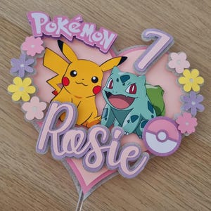 Pokemon Cake Topper Pink Pikachu and Eevee Girls Pokemon Cake Topper image 2