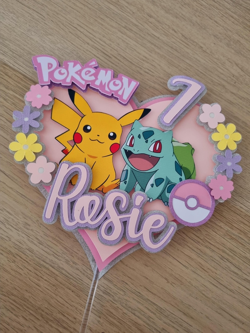 Pokemon Cake Topper Pink Pikachu and Eevee Girls Pokemon Cake Topper image 2