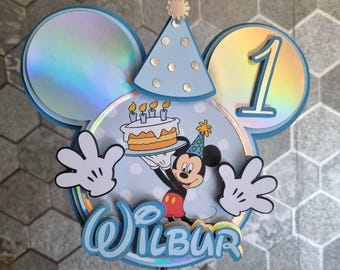 Adorno para tarta de ratón, cartulina holográfica para cumpleaños