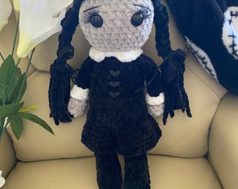 Gothic crochet doll, creepy cute plushie goth girl doll spooky cute doll, gothic girl doll, crochet girl doll bat crochet doll, horror plush